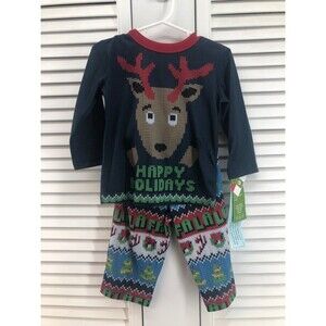 Holiday size 12M pajama set Nwt reindeer happy holidays